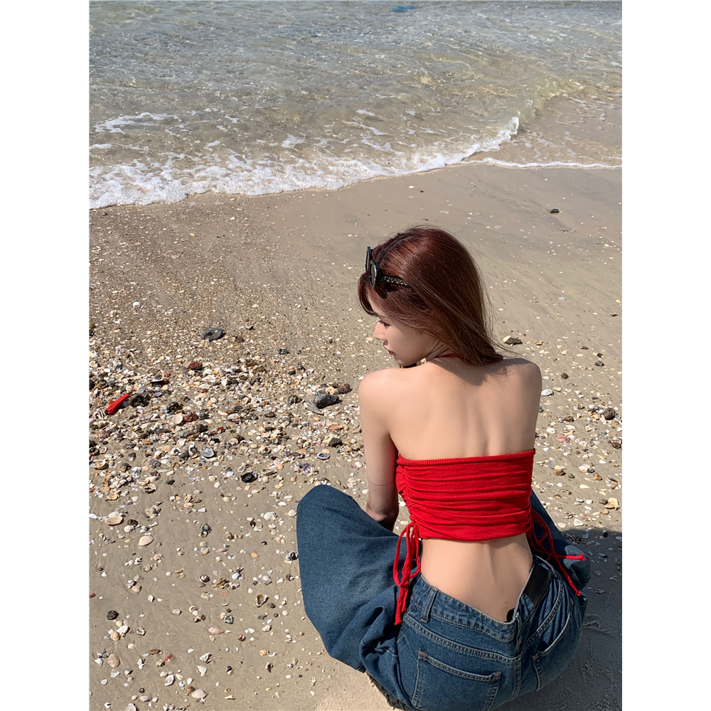 QADCOL Áo Tank Top Dây Rút Cổ Màu Trơn Hở Lưng Đẹp Mắt Thời Trang Mùa Hè Dành Cho Nữ