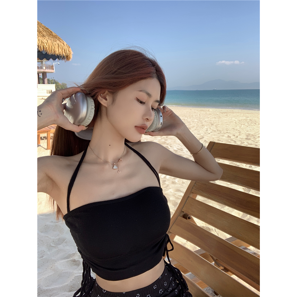 QADCOL Áo Tank Top Dây Rút Cổ Màu Trơn Hở Lưng Đẹp Mắt Thời Trang Mùa Hè Dành Cho Nữ