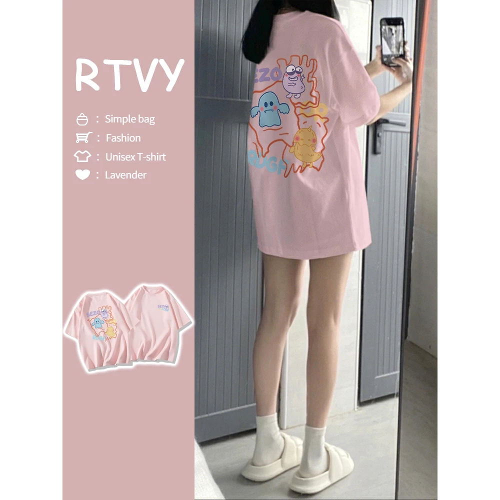 Áo Thun Nữ Cổ Tròn Màu Hồng Phong Cách vintage Mỹ