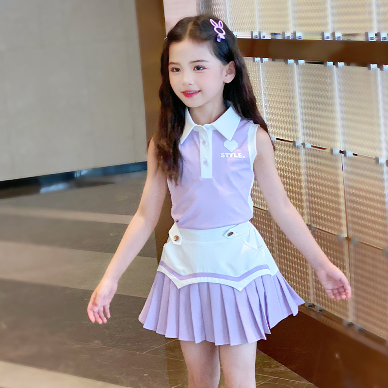 Bộ Áo Thun polo + Chân Váy Xếp Ly Phong Cách Phương Tây Thời Trang Mùa Hè Cho Bé Gái 3-14 Tuổi