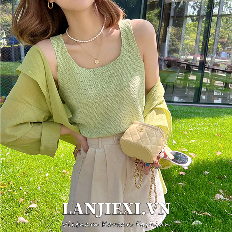 LANJIEXI Áo Dệt Kim Hai Dây Dáng Rộng Thời Trang Mùa Hè Cho Nữ