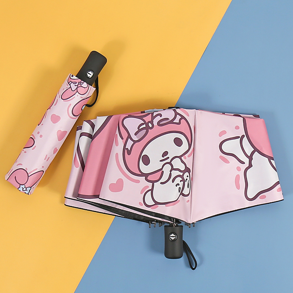 SANRIO Dù Gấp Tự Động Màu Đen In Hình Cinnamoroll Pochacco Kuromi Melody Đáng Yêu