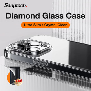 Ốp Điện Thoại Trong Suốt Thủy Tinh Kim Cương Sanptoch Cho iPhone 17 16 15 14 13 12 Pro Max Pha Lê Trong Suốt Cho iPhone 17 Pro Max Slim Bảo Vệ Chống Sốc Vỏ Cứng