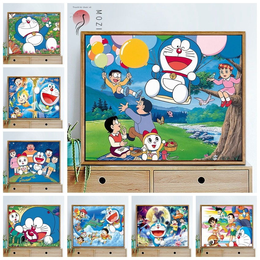 MOZI✨đôrêmon 40*50cm tranh tô màu theo số tranh số hoá anime tranh sơn dầu số hoá tranh số hóa theo yêu cầu tranh tô số hoá tranh số hóa gam sơn acrylic  tranh số hoáTranh Sơn Dầu Kỹ Thuật Số Tự Làm Hình Doraemon 40 * 50cm
