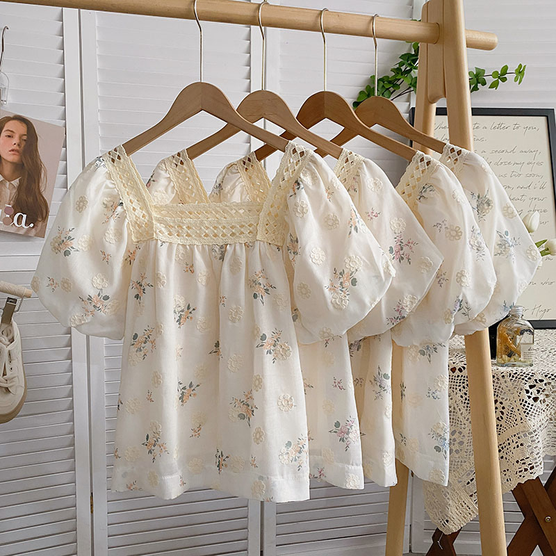 Áo Sơ Mi Cotton Tay Ngắn Phồng Thêu Hoa Phong Cách Hàn Quốc Cho Nữ Baju Baju Wanita Lengan Panjang Hàng Mới Có Sẵn