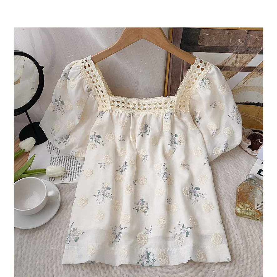 Áo Sơ Mi Cotton Tay Ngắn Phồng Thêu Hoa Phong Cách Hàn Quốc Cho Nữ Baju Baju Wanita Lengan Panjang Hàng Mới Có Sẵn