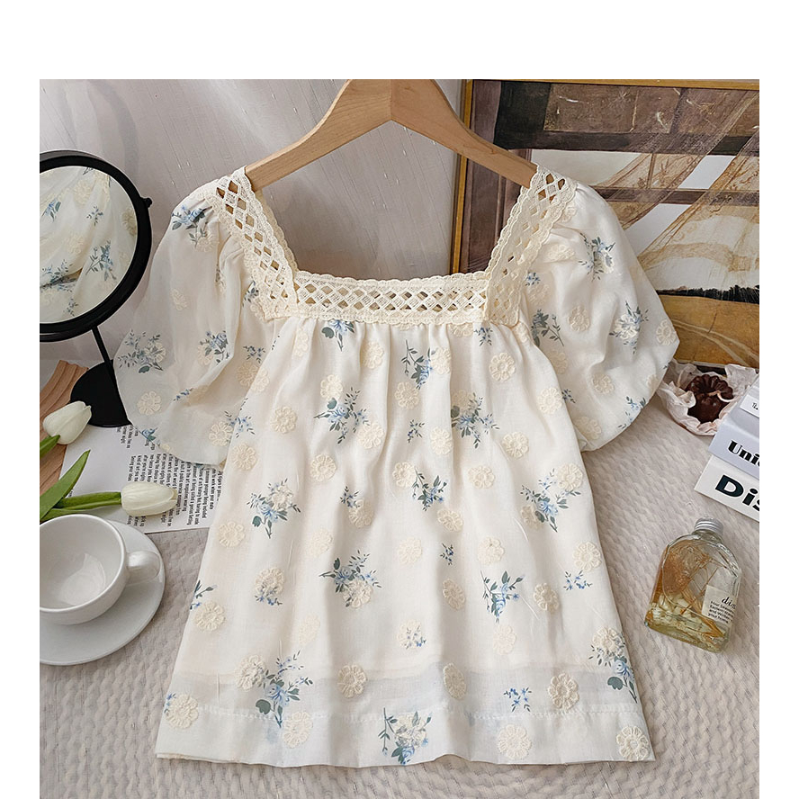 Áo Sơ Mi Cotton Tay Ngắn Phồng Thêu Hoa Phong Cách Hàn Quốc Cho Nữ Baju Baju Wanita Lengan Panjang Hàng Mới Có Sẵn