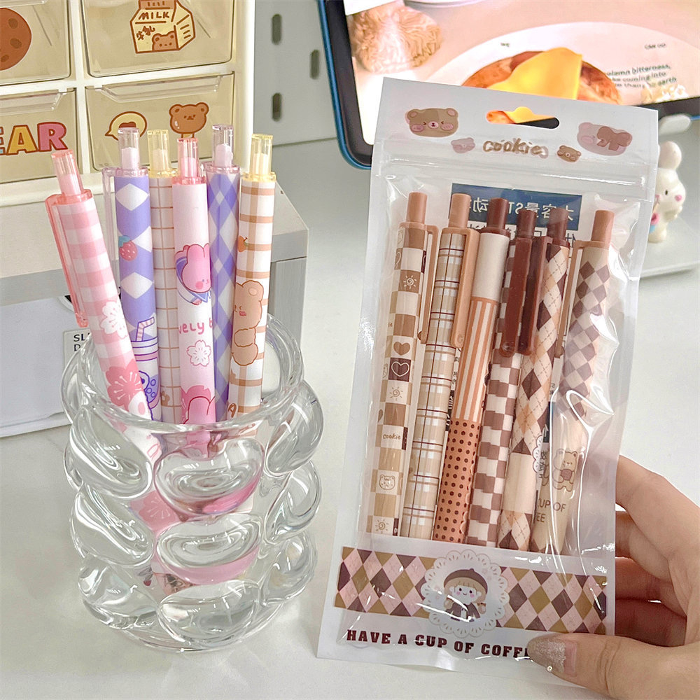 Set 6 Bút Bi Nước Mực Đen Ngòi 0.5mm