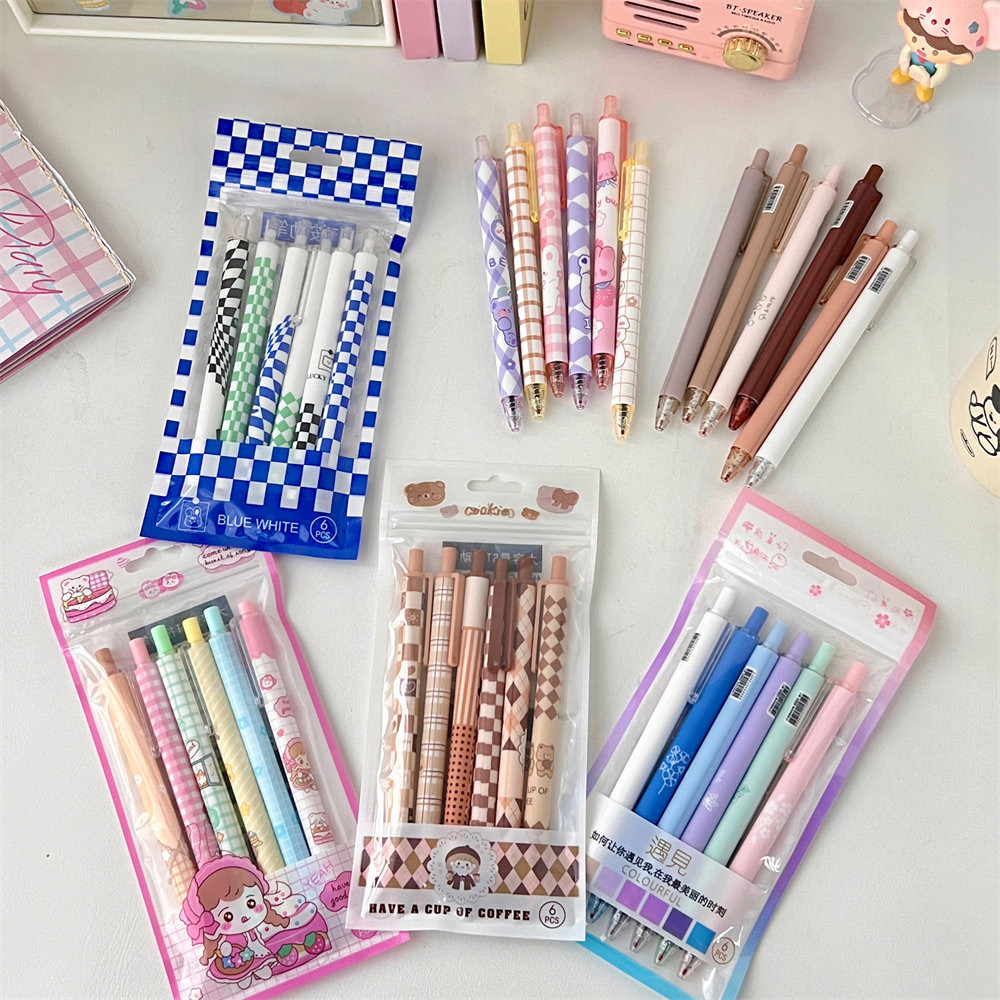 Set 6 Bút Bi Nước Mực Đen Ngòi 0.5mm