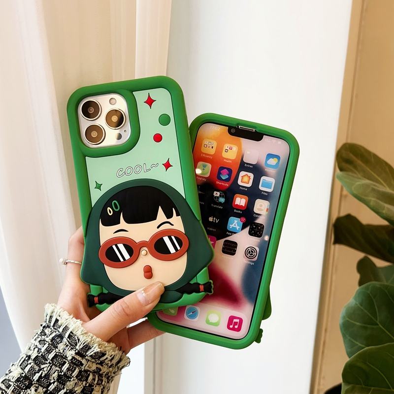 Ốp Điện Thoại Silicone Chống Sốc In Hình Bé Gái Đeo Kính Râm Cho iPhone 11 xs max 7P / 8 Plus / 12pro / 13 / 14pro max