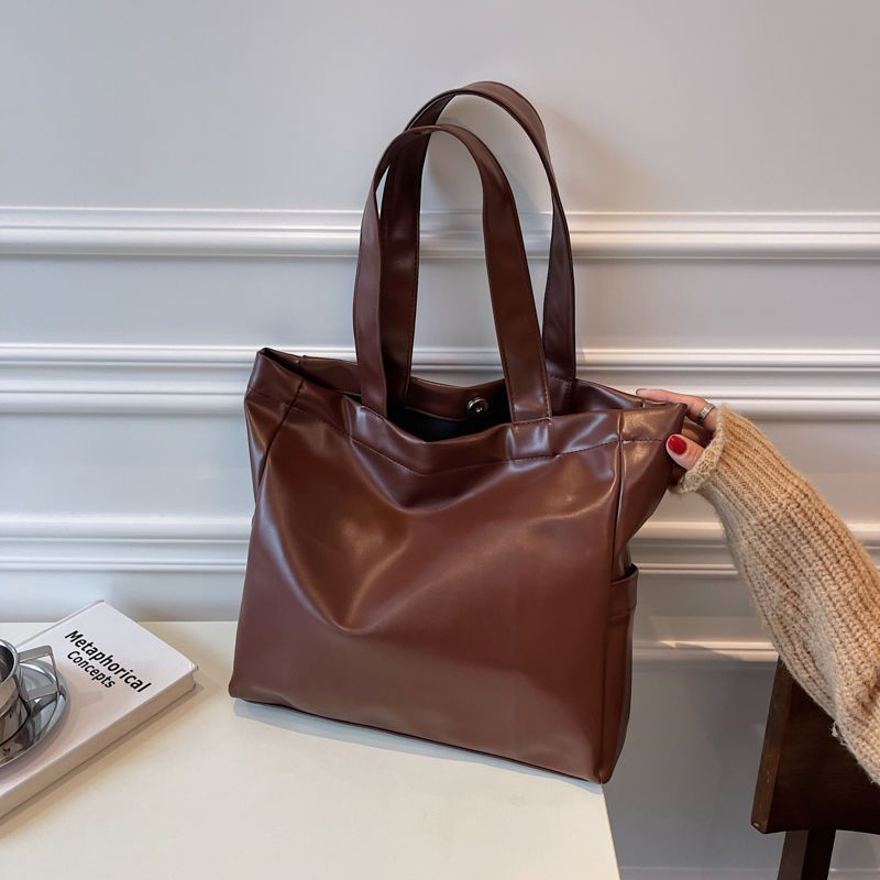 Túi xách da PU mềm màu đen cỡ lớn phong cách vintage thời trang cho nữ