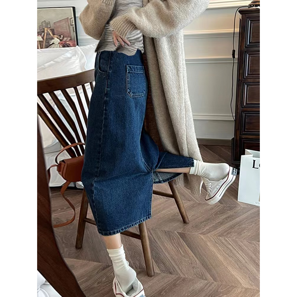 Chân Váy Denim Dài Xẻ Tà Thời Trang Xuân Thu Cho Mẹ Bầu