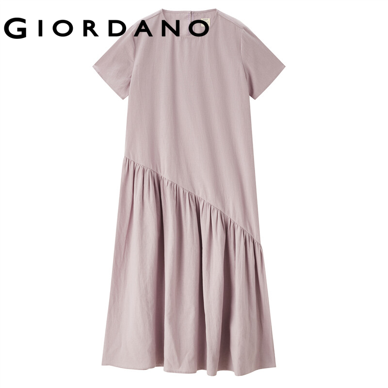 Đầm nữ GIORDANO 05463334 vải linen cotton nhún bèo thời trang
