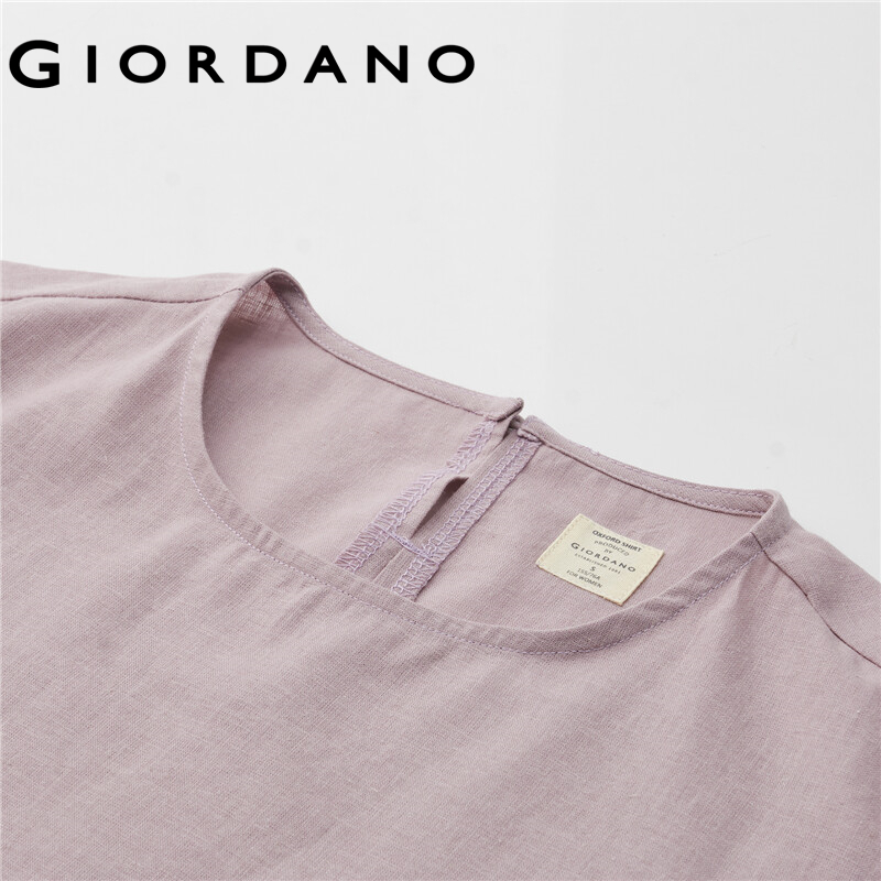 Đầm nữ GIORDANO 05463334 vải linen cotton nhún bèo thời trang