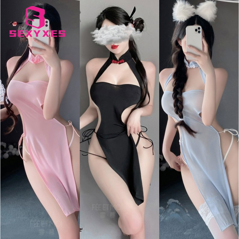 Đầm Ngủ Lụa Kiểu Sườn Xám Xẻ Tà Quyến Rũ Gợi Cảm Cho Nữ
