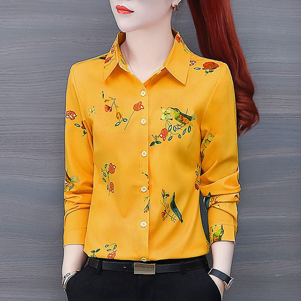Áo Sơ Mi Nữ Dài Tay In Hoa Phong Cách Mới