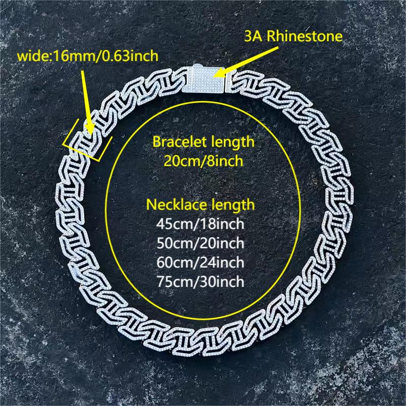Dây Chuyền Hip hop Đính Đá 16MM Hình Chữ H Thời Trang
