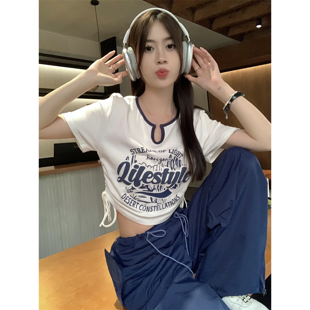 Áo Thun Ngắn Tay In Họa Tiết Màu Sắc Tương Phản Phong Cách Hàn Quốc