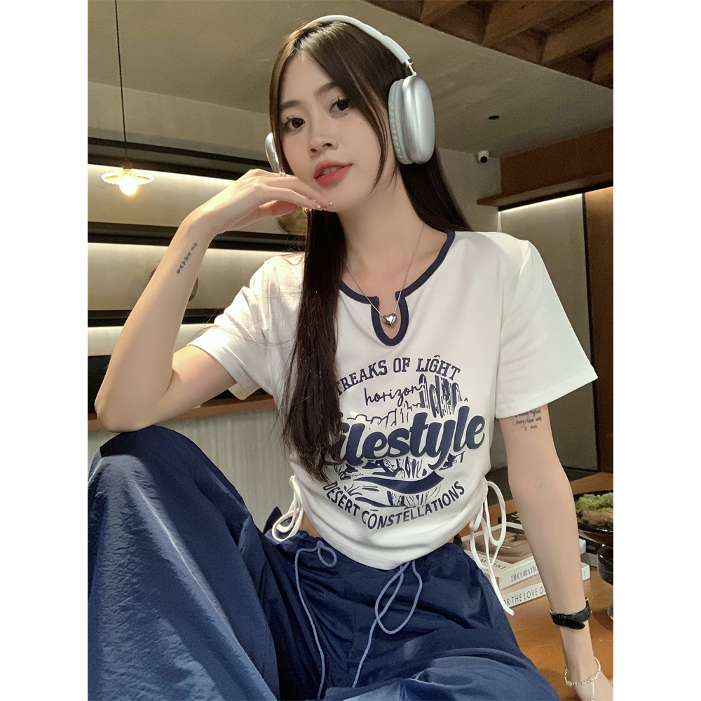 Áo Thun Ngắn Tay In Họa Tiết Màu Sắc Tương Phản Phong Cách Hàn Quốc