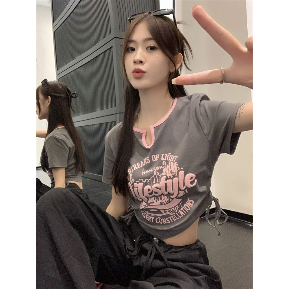 Áo Thun Ngắn Tay In Họa Tiết Màu Sắc Tương Phản Phong Cách Hàn Quốc