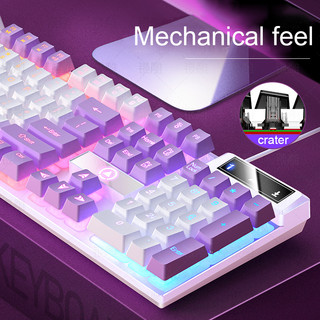 Bộ Bàn Phím Và Chuột Cơ USB Có Dây Bằng Kim Loại Màu Tím / Hồng Dễ Thương Cho PC / laptop