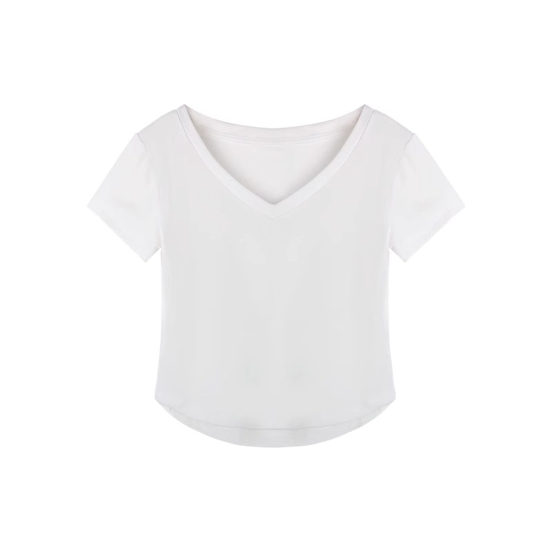Áo Thun Cổ Chữ V Dáng Ôm Eo Co Giãn Phong Cách Hàn Quốc Giản Dị Dành Cho Nữ