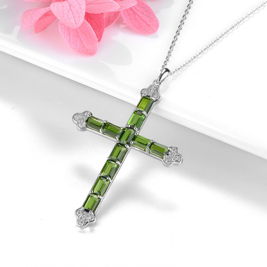 Mặt Dây Chuyền Hình Thánh Giá Bằng Bạc 925 Đính Đá Quý Nhân Tạo Thời Trang Dành Cho Nữ 3.5 Carats