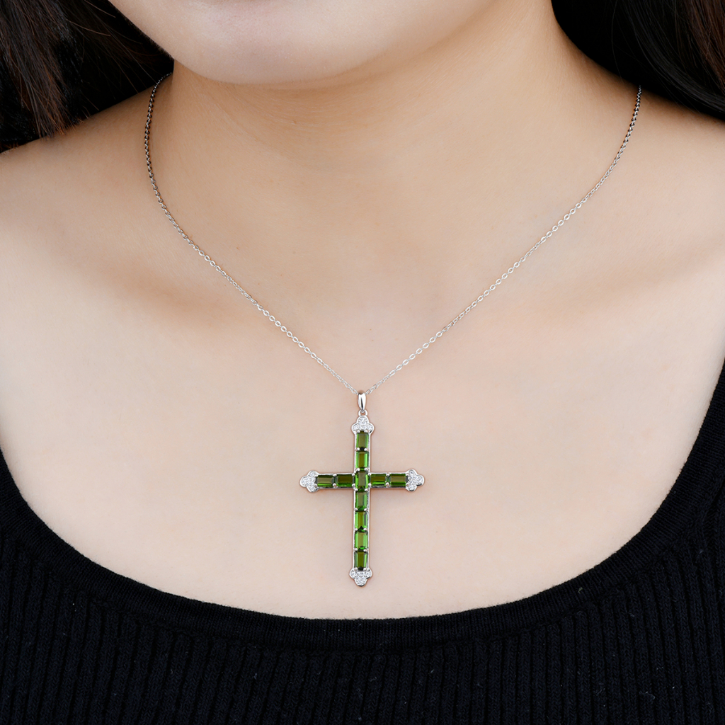 Mặt Dây Chuyền Hình Thánh Giá Bằng Bạc 925 Đính Đá Quý Nhân Tạo Thời Trang Dành Cho Nữ 3.5 Carats