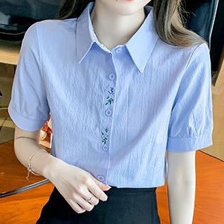 Áo Sơ Mi Cotton Mỏng Tay Ngắn Thêu Họa Tiết Thời Trang Mùa Hè 2023 GCQ5 Cho Nữ
