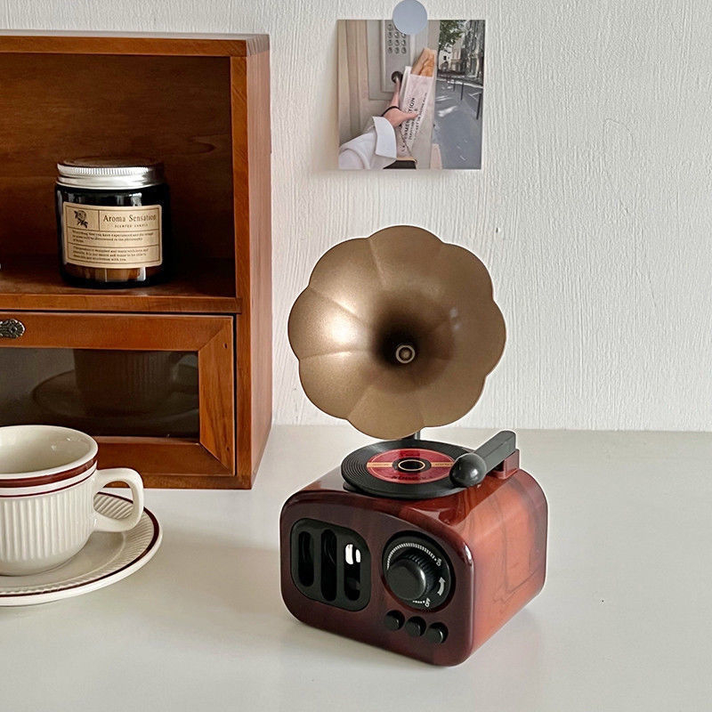 Retro Giả Lập Đĩa Than có Loa kèn, Mô hình loa cổ điển có nhạc cót du dương trang trí phòng ngủ, Vintage quay đĩa stereo UPONE