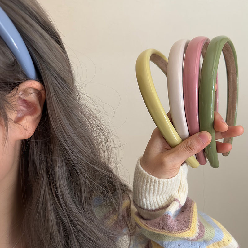 Băng Đô Cài Tóc Bằng Da Màu Trơn Kiểu Hàn Quốc Thời Trang Xuân Hè Cho Bạn Gái