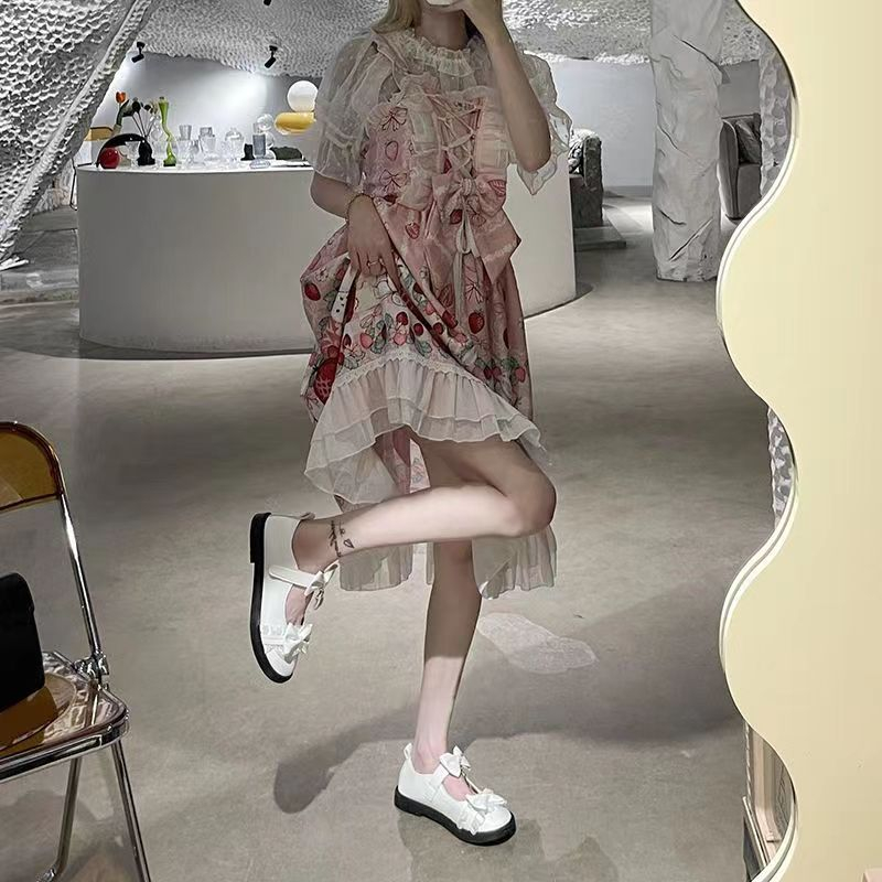 Giày Nữ Lolita Nơ Bách Hợp Giày Da Đế Dày