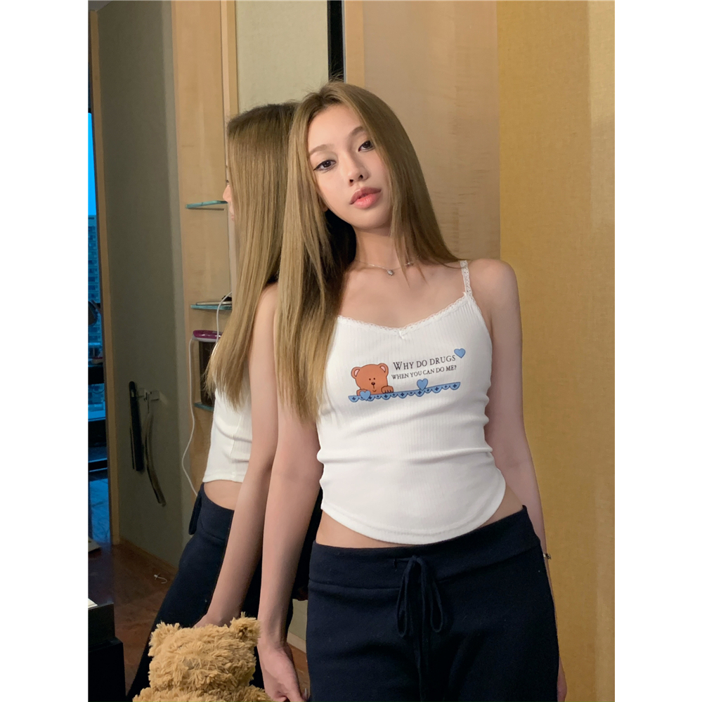 QADCOL Áo Hai Dây Ngắn Dáng Ôm Phối Ren Thời Trang Mùa Hè Dành Cho Nữ