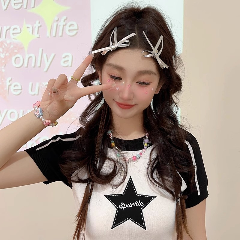 Kẹp Tóc Nơ Tam Giác Bằng Da Màu Bạc Phong Cách Hàn Quốc Ngọt Ngào