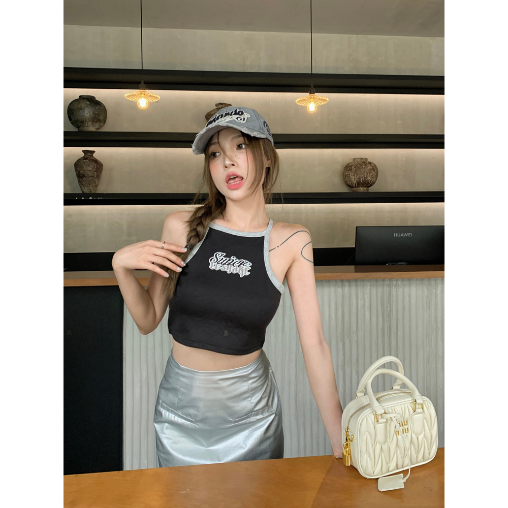 QADCOL Dopamine Áo Hai Dây Ngắn Hở Rốn Ôm Dáng In Chữ Spicy Màu Hồng Ngọt Ngào Và Ngọt Ngào Thời Trang Mùa Hè Cho Nữ