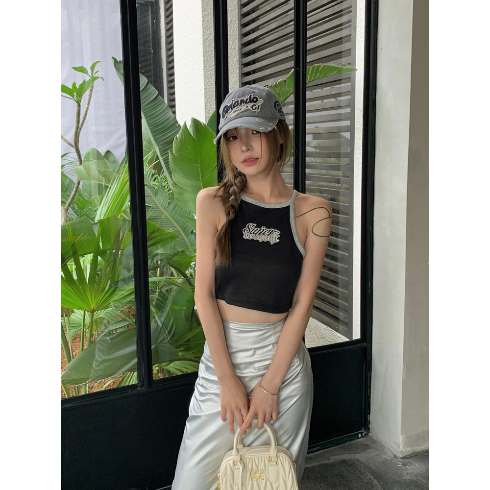 QADCOL Dopamine Áo Hai Dây Ngắn Hở Rốn Ôm Dáng In Chữ Spicy Màu Hồng Ngọt Ngào Và Ngọt Ngào Thời Trang Mùa Hè Cho Nữ