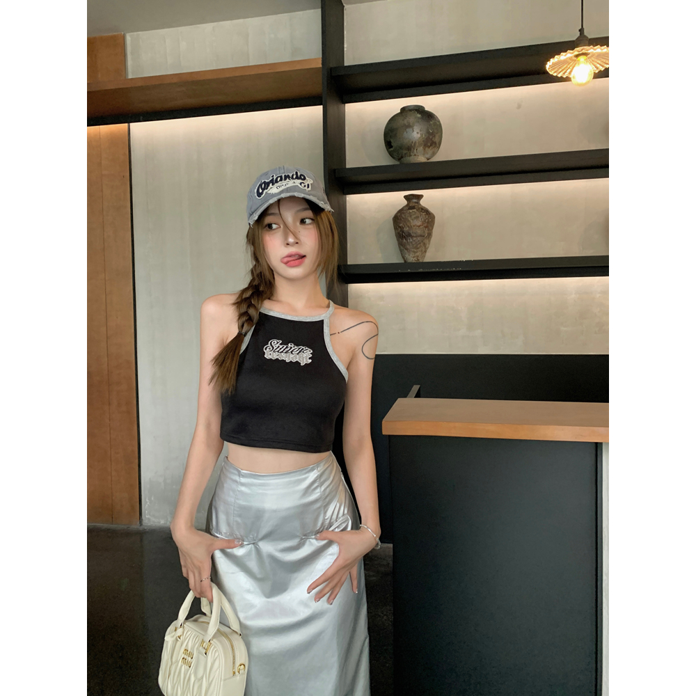 QADCOL Dopamine Áo Hai Dây Ngắn Hở Rốn Ôm Dáng In Chữ Spicy Màu Hồng Ngọt Ngào Và Ngọt Ngào Thời Trang Mùa Hè Cho Nữ