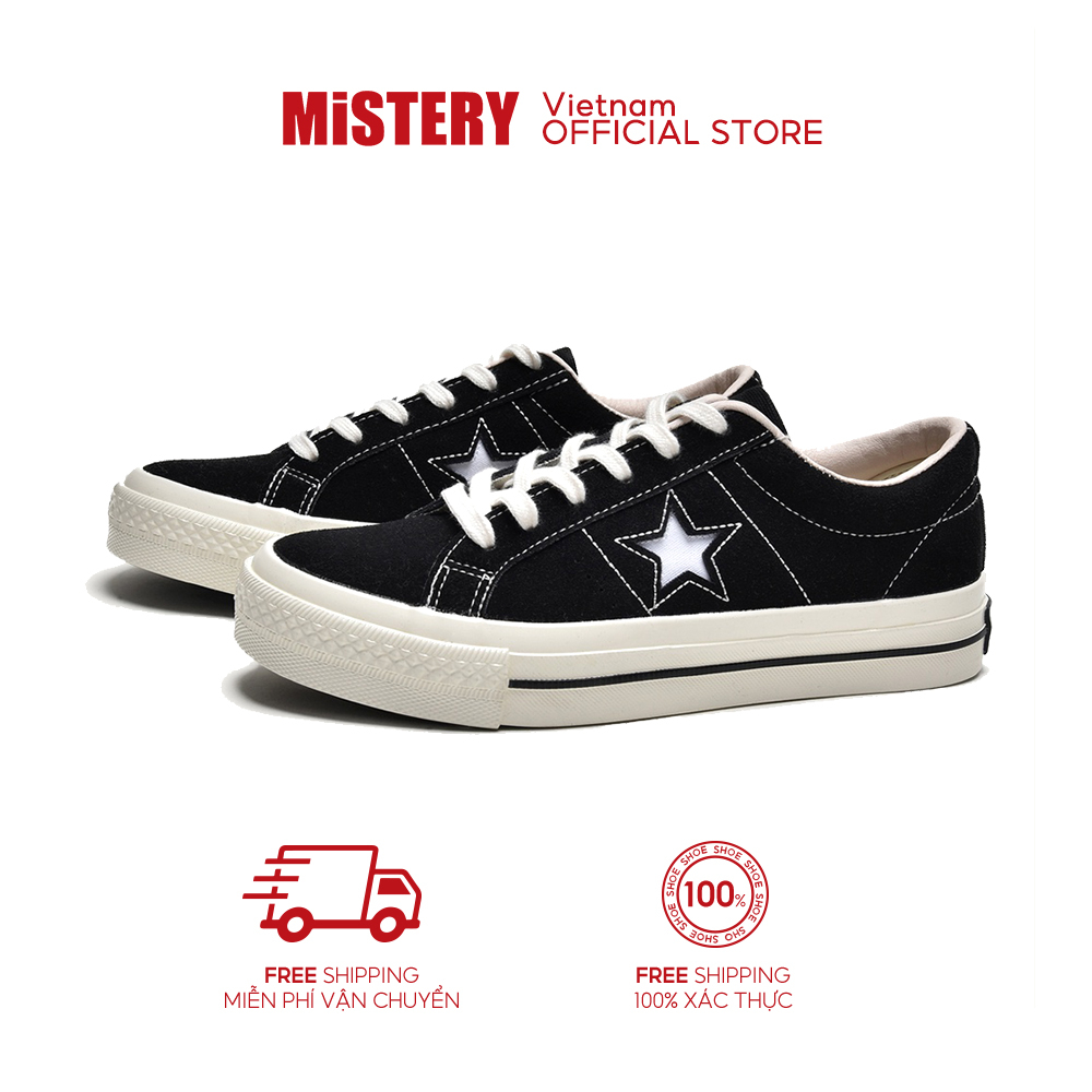 Mistery Giày Thể Thao Nữ Vải Bố Màu Đen Họa Tiết Ngôi Sao MIS-313