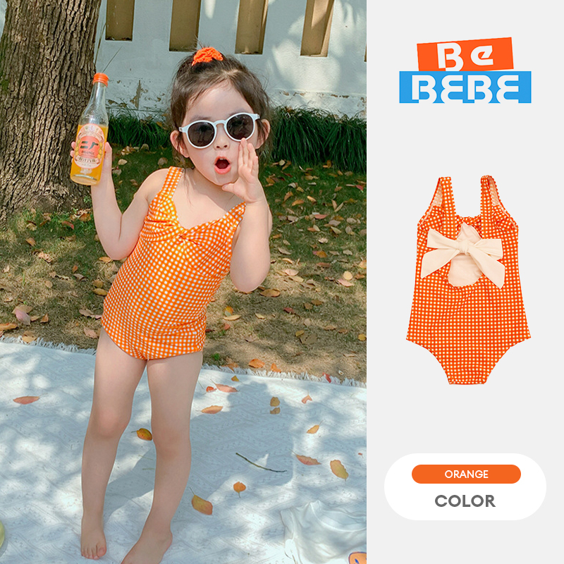 Đồ Bơi Một Mảnh Thắt Nơ Sau Lưng Họa Tiết Sọc Caro Dễ Thương Cho Bé Gái