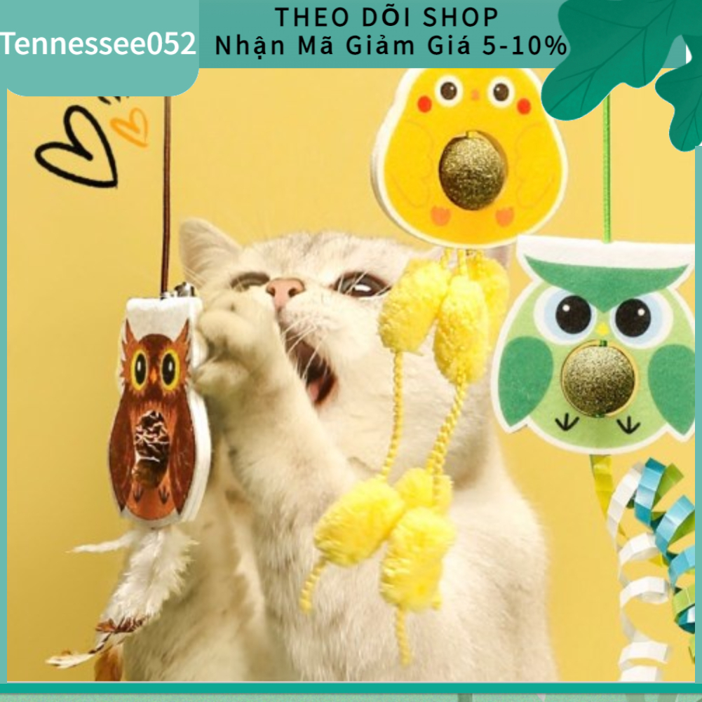 [Hàng Sẵn] Đồ chơi treo cửa cho mèo bằng lông vũ Co giãn có thể thu vào Với quả bóng bạc hà【Tennessee052】