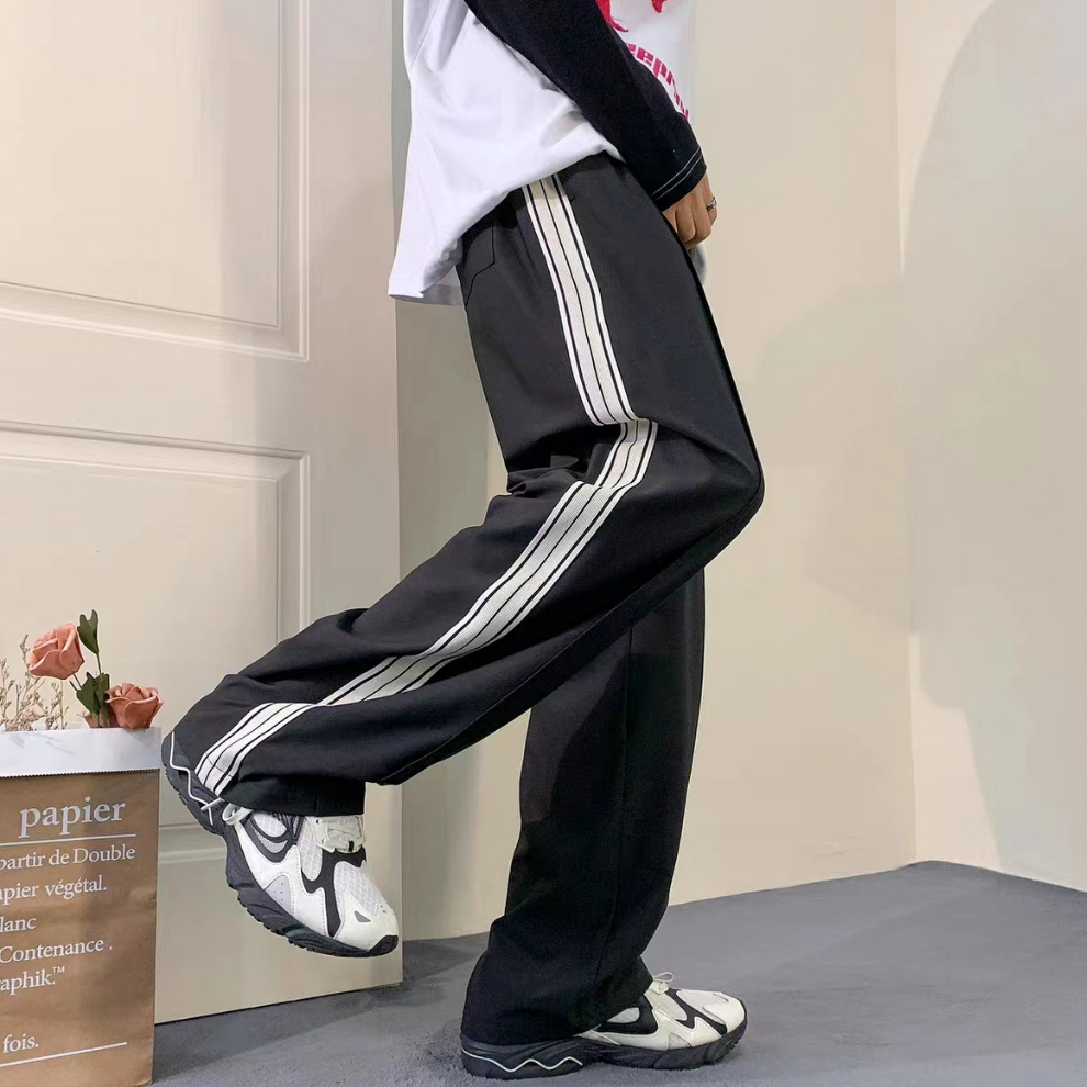 Quần tây nam vạch sọc simple form rộng jogger nữ bigsize đơn giản hàn fashion quốc quần ống rộng thời trang thẳng đứng bề ngang chân