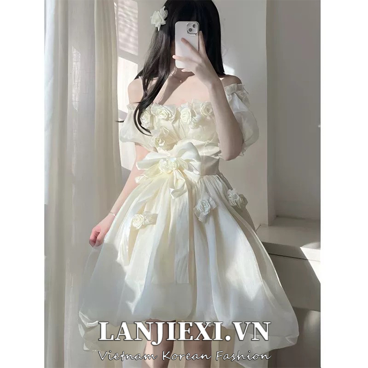 ⭐Hàng Có Sẵn⭐ LANJIEXI Đầm Công Chúa Chạy Bộ Ba Chiều Phong Cách Pháp Mùa Hè Nhẹ Nhàng Thiết Kế Hoa Ngọt Ngào Phong Cách Mới