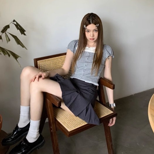 Áo Thun Ngắn Tay Phối Ren Giả Hai Lớp Phong Cách Hàn Quốc Thời Trang Mùa Hè Dành Cho Nữ áo thun ôm