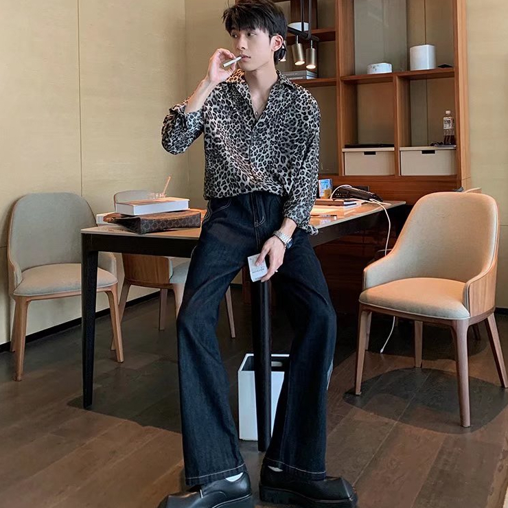 Áo sơ mi nam  tay dài cổ rộng cài nút in họa tiết da báo phong cách hàn quốc thời trang chất lượng cao cho  sơ mi nam tay dài  bigsize hàn quốc áo sơ nam  fashion phong cách áo nam đẹp basic