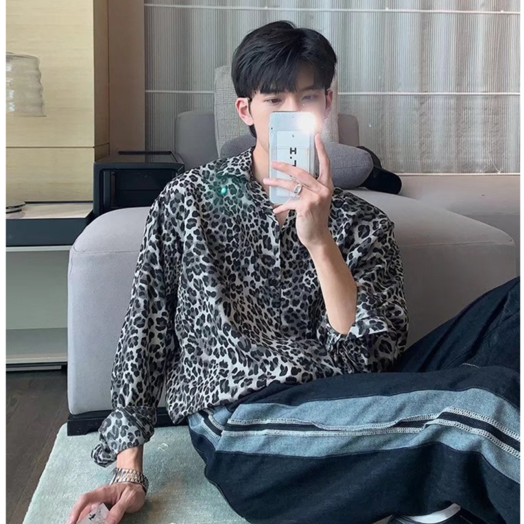 Áo sơ mi nam  tay dài cổ rộng cài nút in họa tiết da báo phong cách hàn quốc thời trang chất lượng cao cho  sơ mi nam tay dài  bigsize hàn quốc áo sơ nam  fashion phong cách áo nam đẹp basic