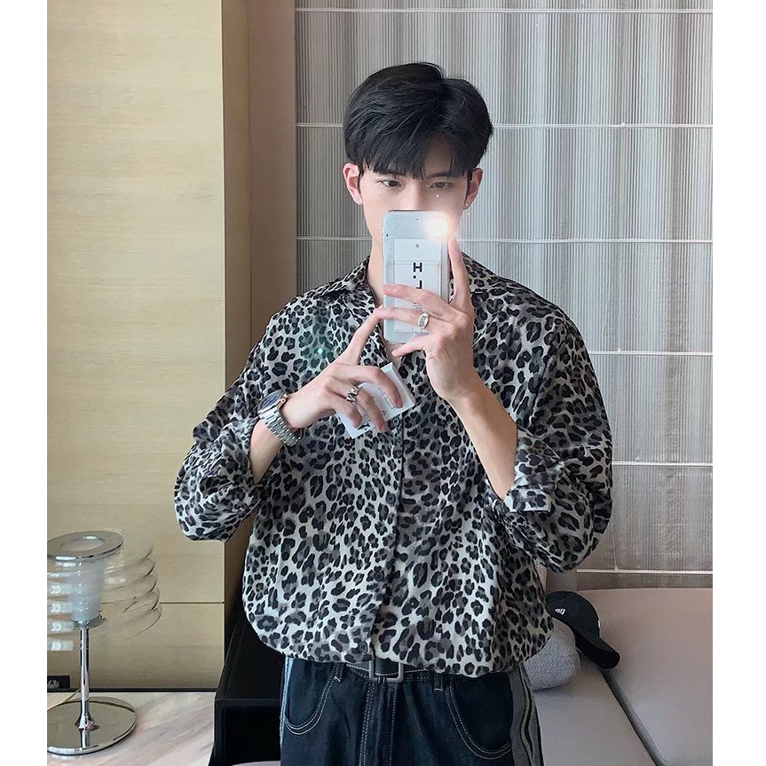 Áo sơ mi nam  tay dài cổ rộng cài nút in họa tiết da báo phong cách hàn quốc thời trang chất lượng cao cho  sơ mi nam tay dài  bigsize hàn quốc áo sơ nam  fashion phong cách áo nam đẹp basic