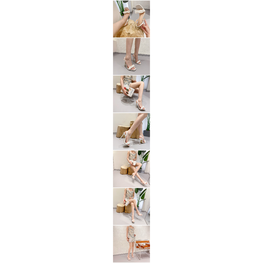 Giày Cao Gót Mũi Vuông Đính Đá Thời Trang 4.33 Inches