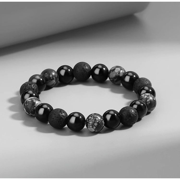 Vòng Tay Chuỗi Hạt Đá Núi Lửa Đen Phong Cách Retro Cao Cấp Cho Nam