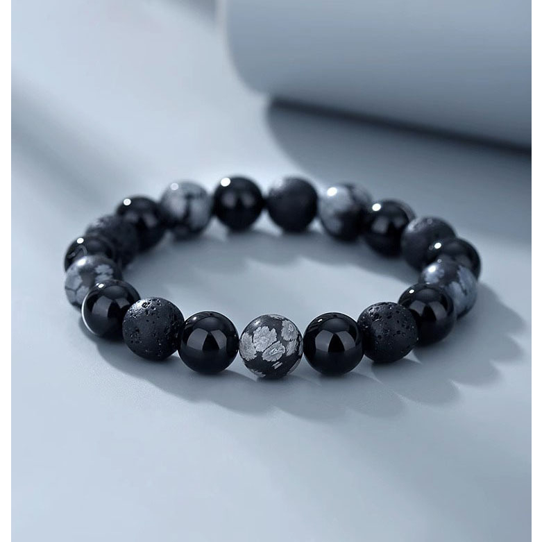 Vòng Tay Chuỗi Hạt Đá Núi Lửa Đen Phong Cách Retro Cao Cấp Cho Nam