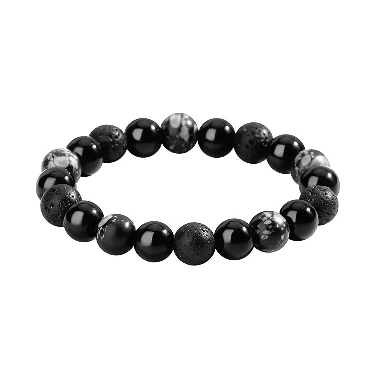 Vòng Tay Chuỗi Hạt Đá Núi Lửa Đen Phong Cách Retro Cao Cấp Cho Nam